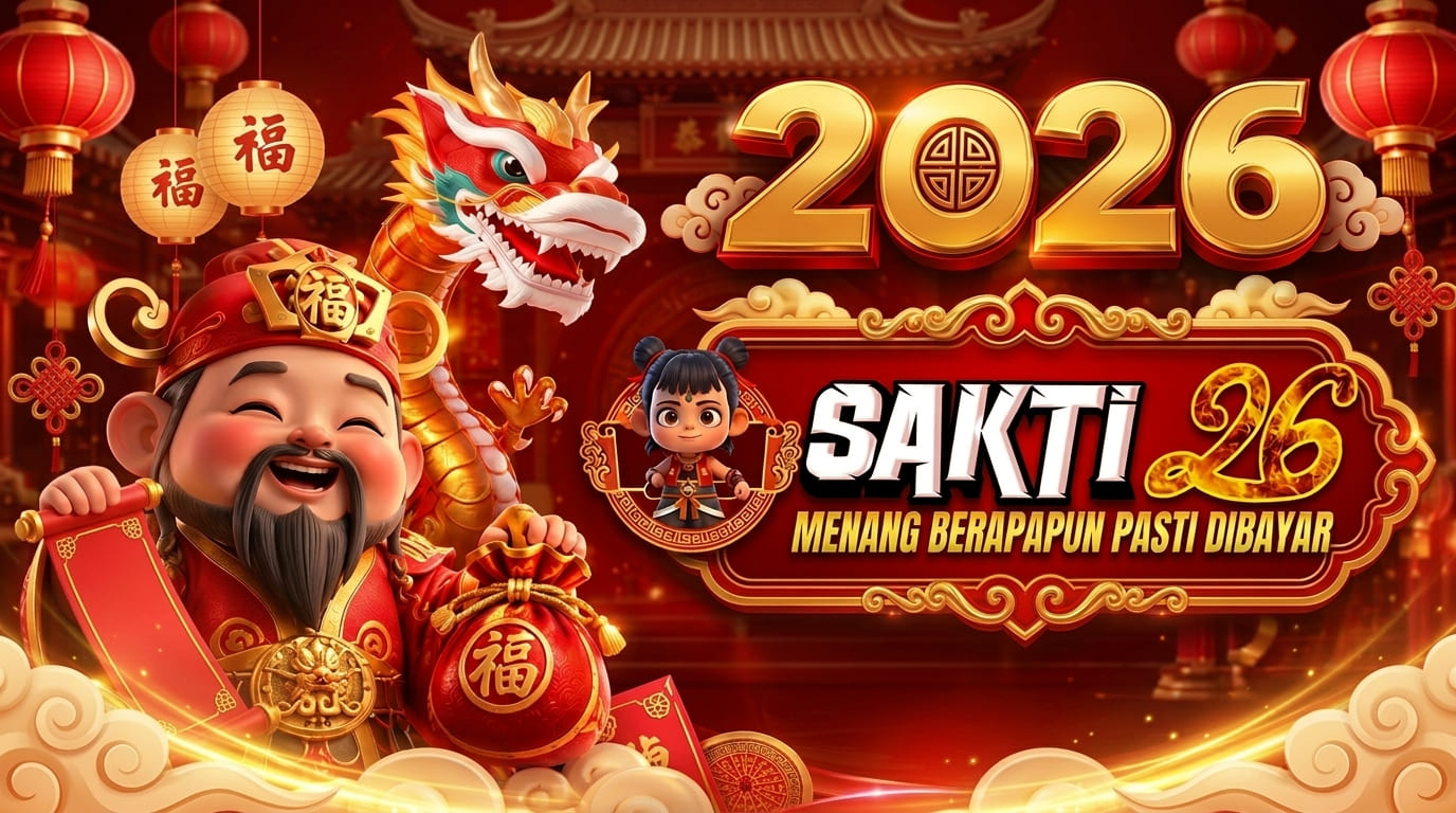 Banner SAKTI26 dengan ilustrasi naga dan ornamen Chinese merah emas